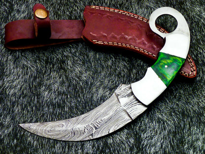 HS-892 Custom Hand Forged Damascus Steel 10" Karambit Knife - Hard Wood Handle