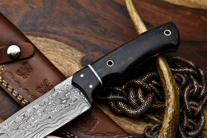 HS-402 | Custom Handmade Awesome Black Sheet Handle Damascus Steel Hunting Knife - Great Price