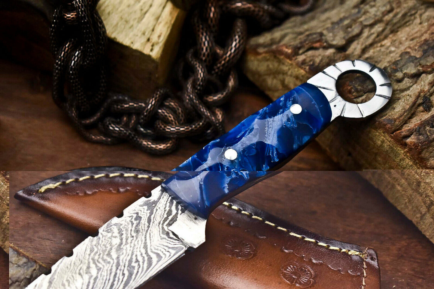 HS-649 Custom Handmade Damascus Hunting Skinning Blade Hunter Camping Full Tang Knife