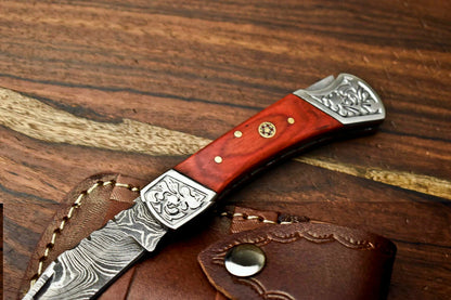 HS-1129 '' Hand Made Damascus Steel Blade Back Lock Folding Knife