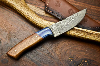 HS-624 Handmade Damascus Skinning Blade Camping Full Tang Knife