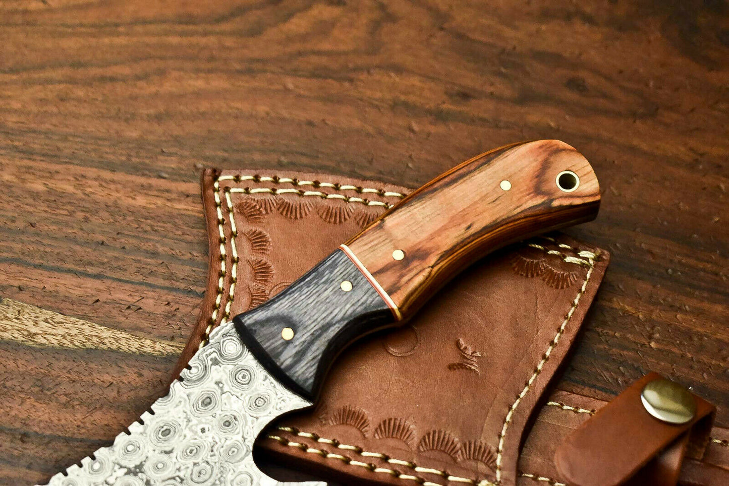 HS-1051 Handmade Damascus Mini Axe  Blade Camping Full Tang Axe Beautiful Handle