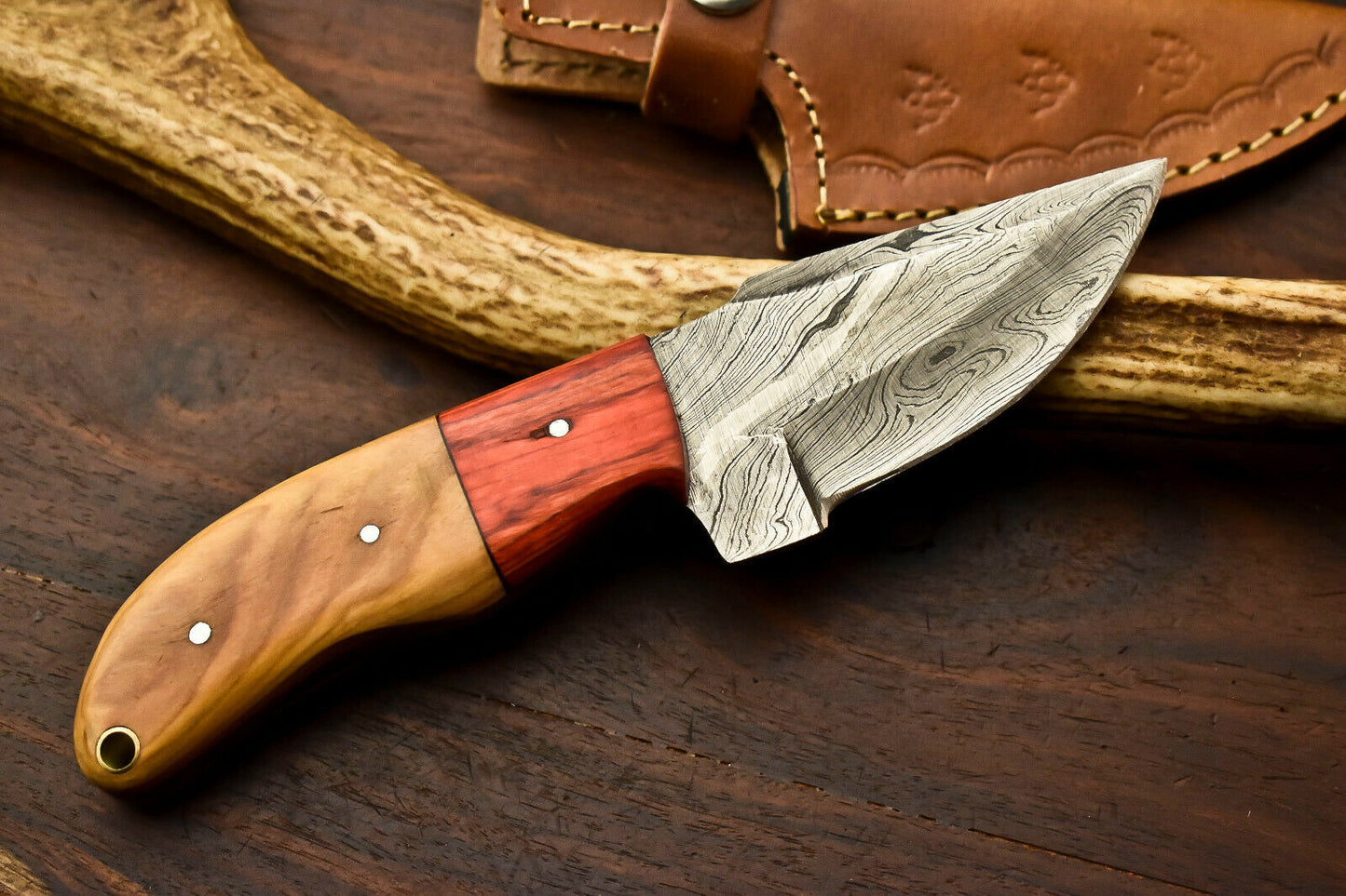 HS-721 Custom Handmade Damascus Steel Skinner Knife - Hard Wood Handle