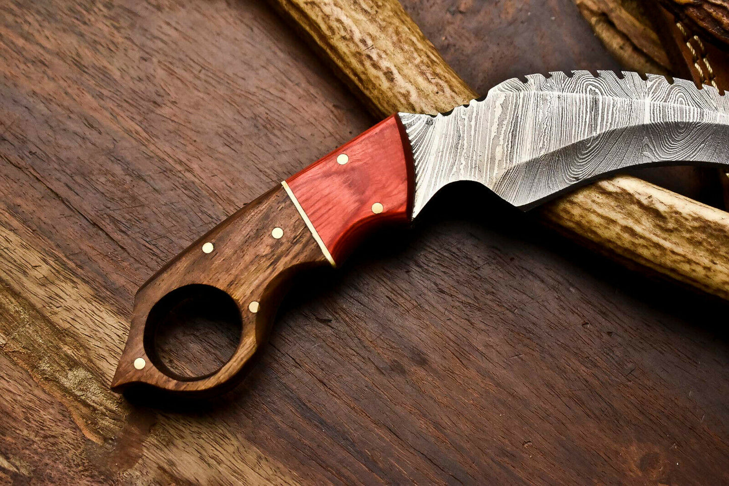 HS-911 Custom Handmade Damascus Steel Karambit Knife - Beautiful Wood Handle