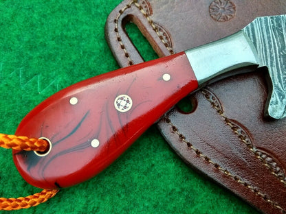 HS-993 COWBOY KNIFE CUSTOM HANDMADE EDC DAMASCUS HUNTING OUTDOOR PANCAKE SHEATH FREE