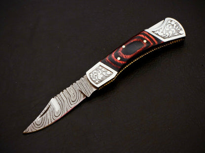 Damascus Steel Back Lock Folding Knife – Micarta Handle | HS-1112