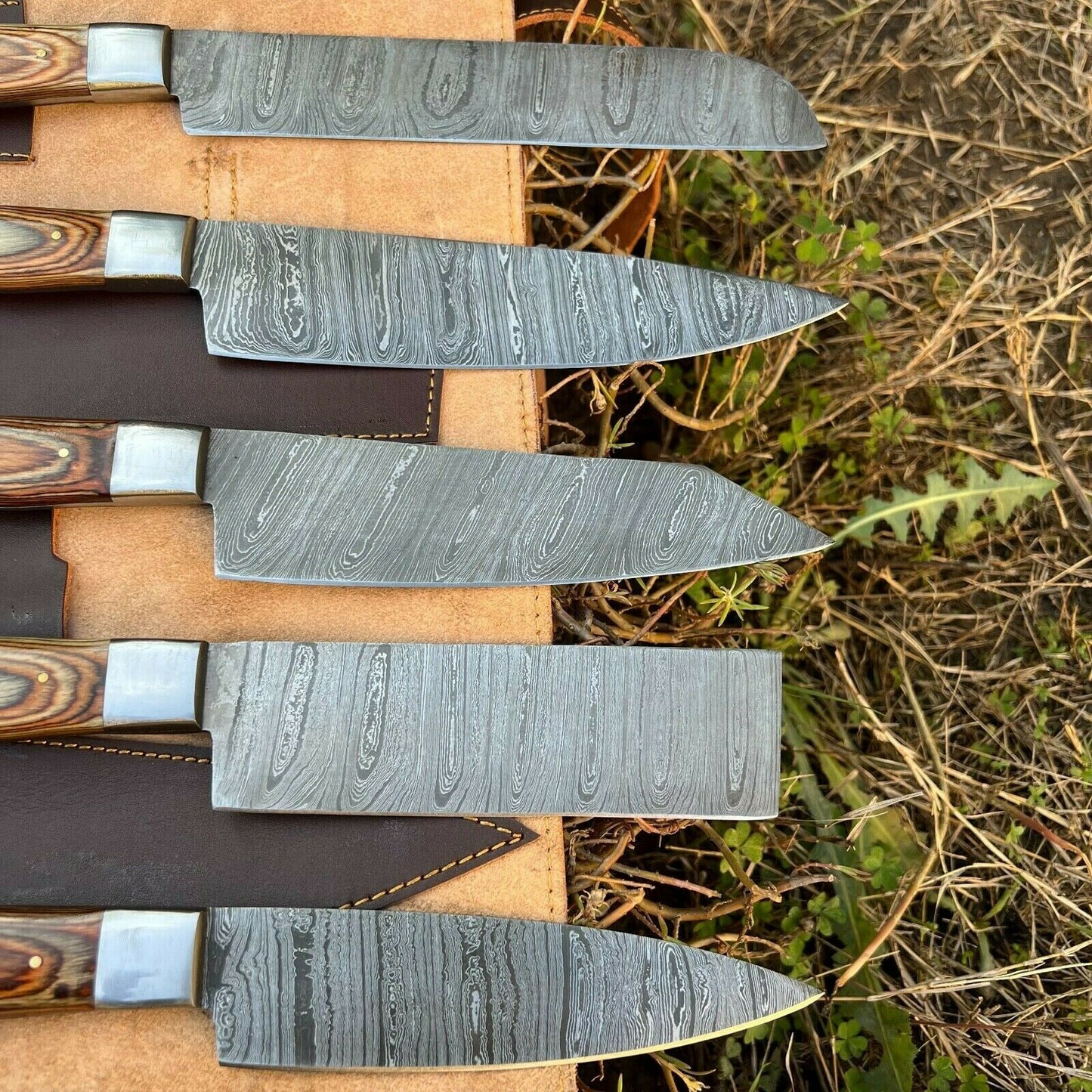 HS-130 '' Hand Forged Damascus Steel Hunting Chef Kitchen Knife Set W/ Sheath
