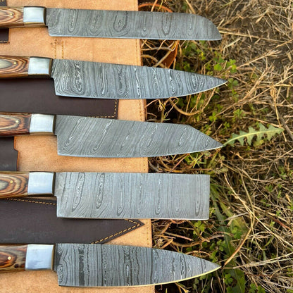 HS-130 '' Hand Forged Damascus Steel Hunting Chef Kitchen Knife Set W/ Sheath