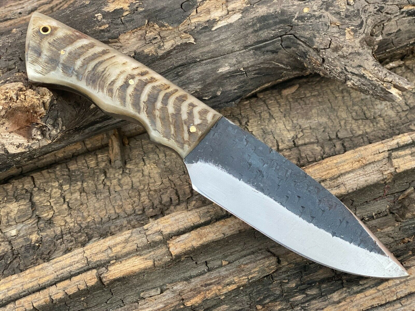 HS-468 Custom Handmade High Carbon Steel Hunting knife With Ram Horn Handle