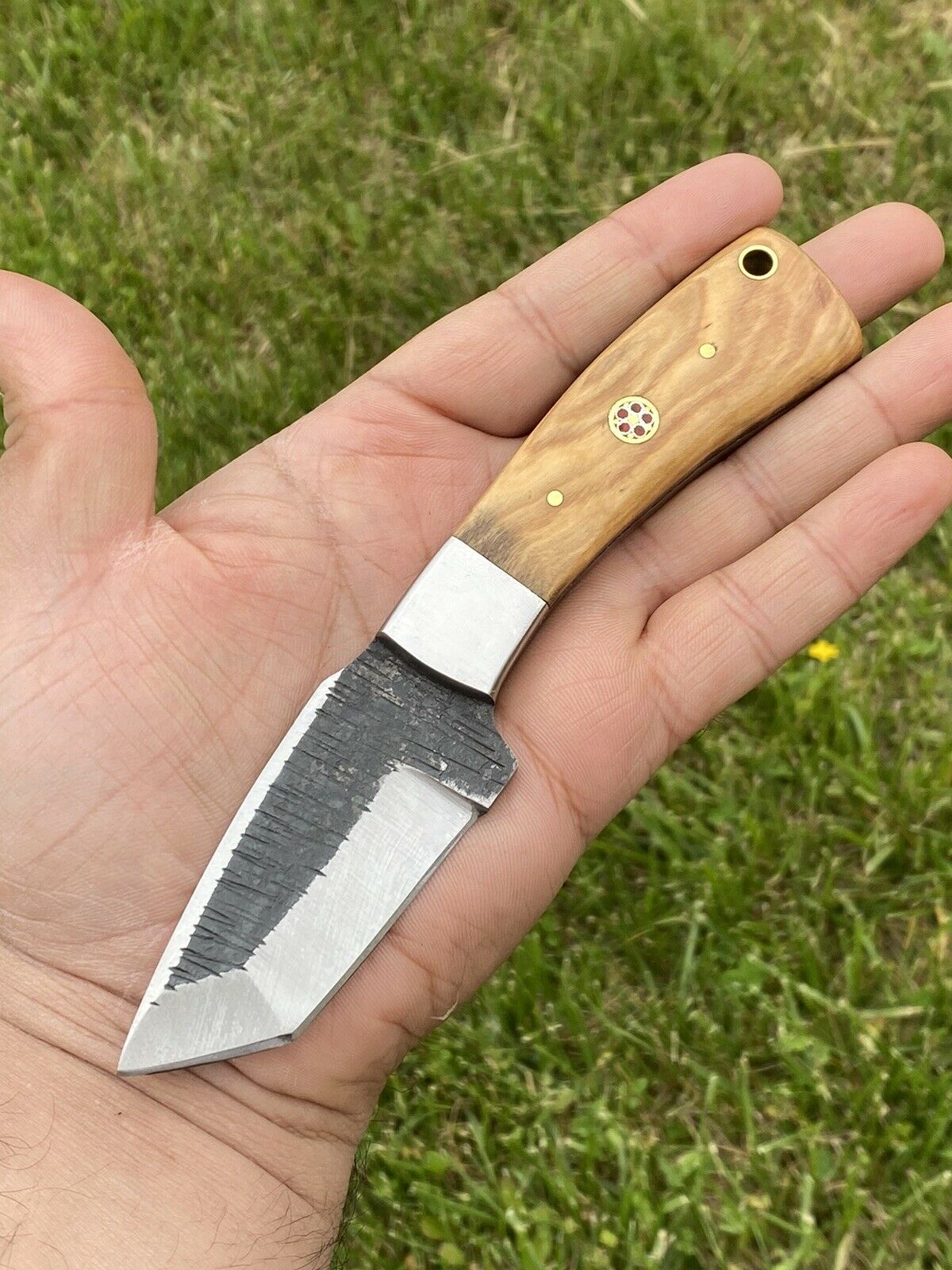 HS-732 Custom Handmade High Carbon Steel Skinner Tanto Blade Knife With Wood  Handle