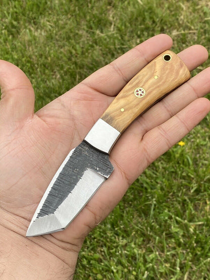 HS-732 Custom Handmade High Carbon Steel Skinner Tanto Blade Knife With Wood  Handle