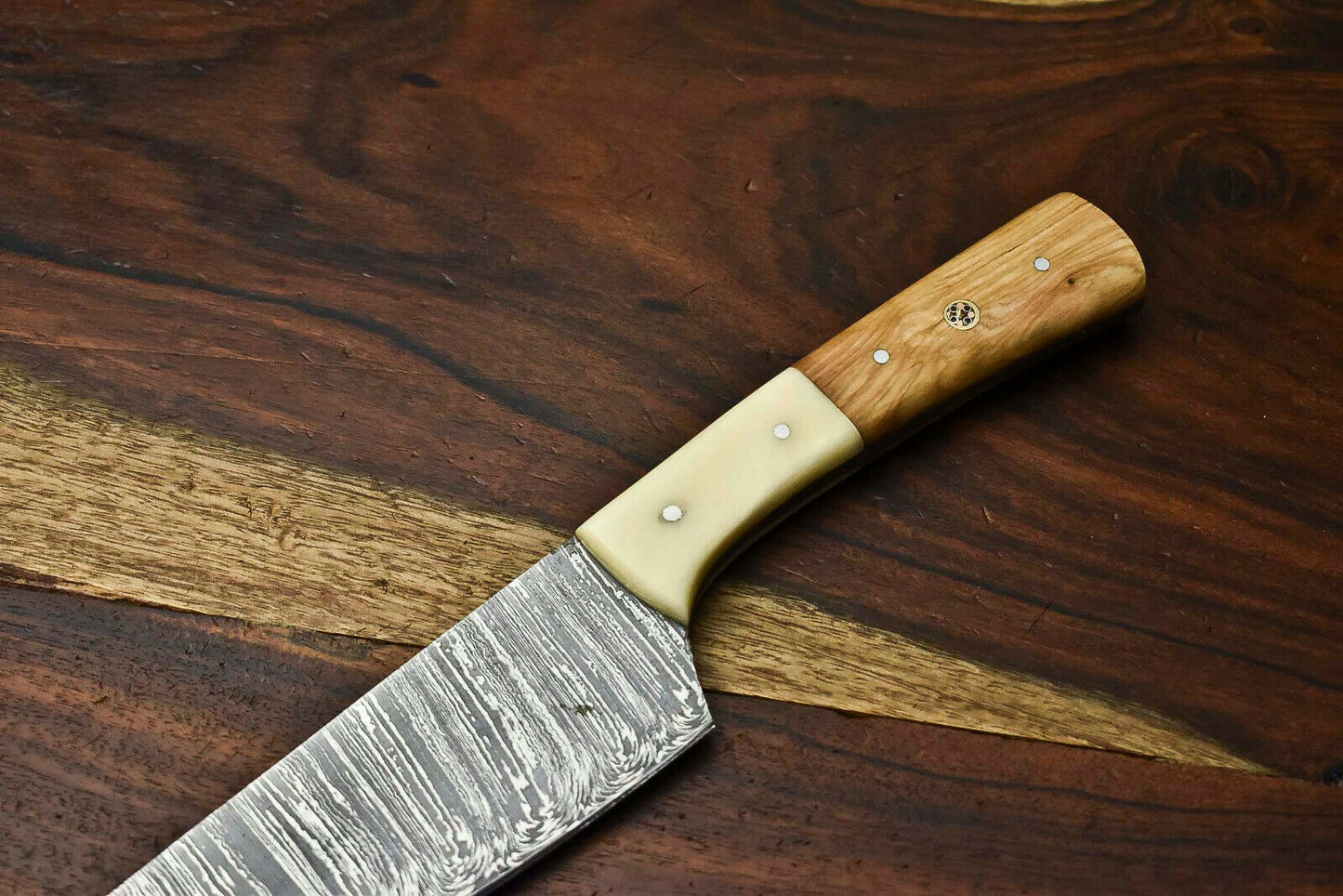 HS-263 Hand Made Damascus Steel Blade Chef Kitchen Full Tang Knife | OLIVE WOOD best gift for mom