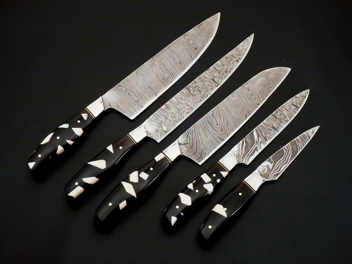 HS-100 Handmade Damascus Steel Chef Knife Set – Full Tang, 288 Layers, Leather Sheath