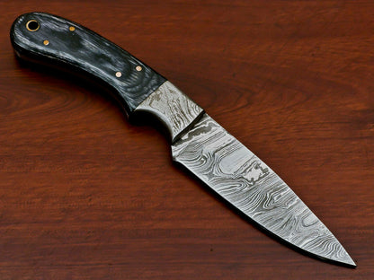 HS-374 HANDMADE DAMASCUS CUSTOM PAKKA WOOD HANDLE SKINNING CAMPING KNIFE