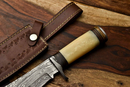 HS-323 Custom Handmade Damascus Steel Bowie Hunting Camping Knife - Beautiful Wood Handle