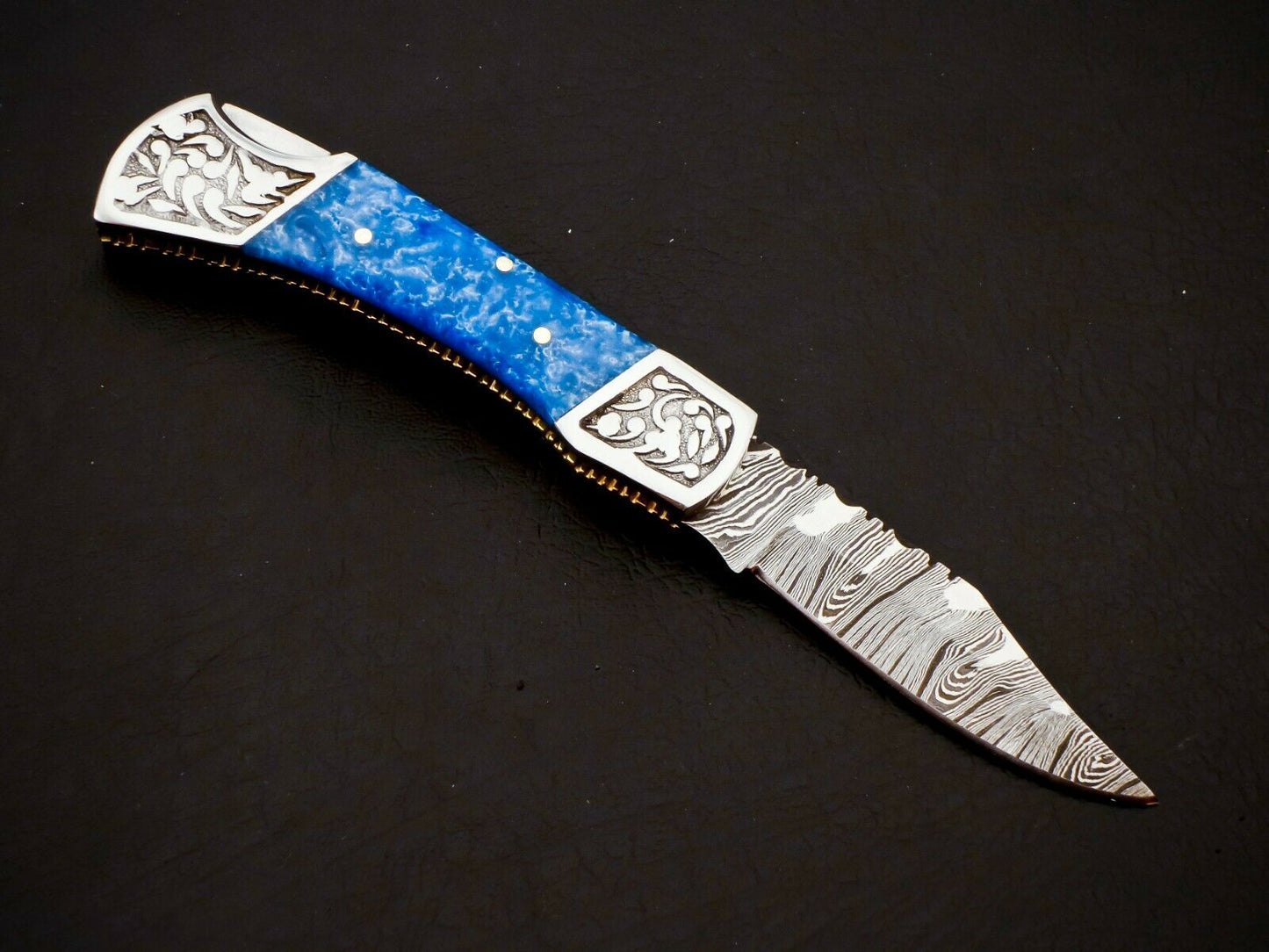 Damascus Steel Back Lock Folding Knife – Resin Handle | HS-1111