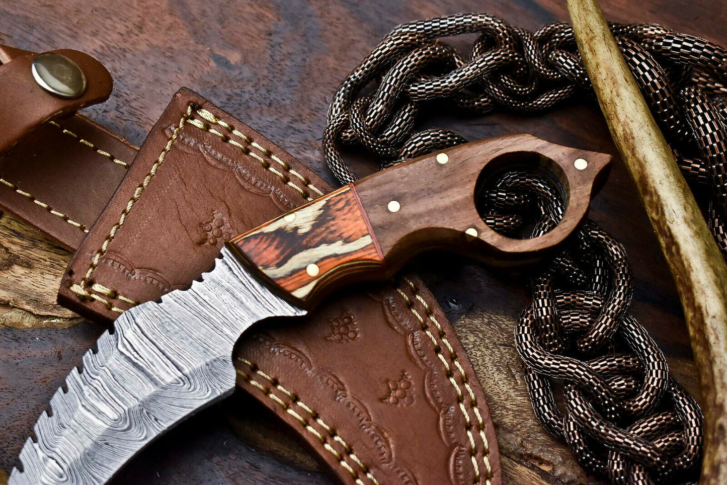 HS-906 Custom Handmade Damascus Steel Karambit Knife - Beautiful Hard Wood Handle