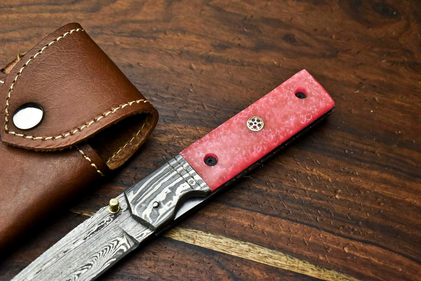 HS-1135 Custom Handmade Damascus Steel Blade Liner-Lock Pocket Folding Knife | CORIAN