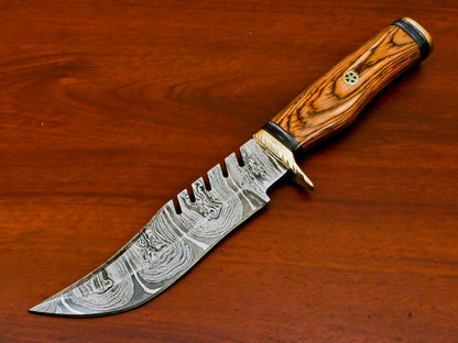 HS-488 Custom Handmade Damascus Bowie-Hunting Knife With Hard Wood Handle