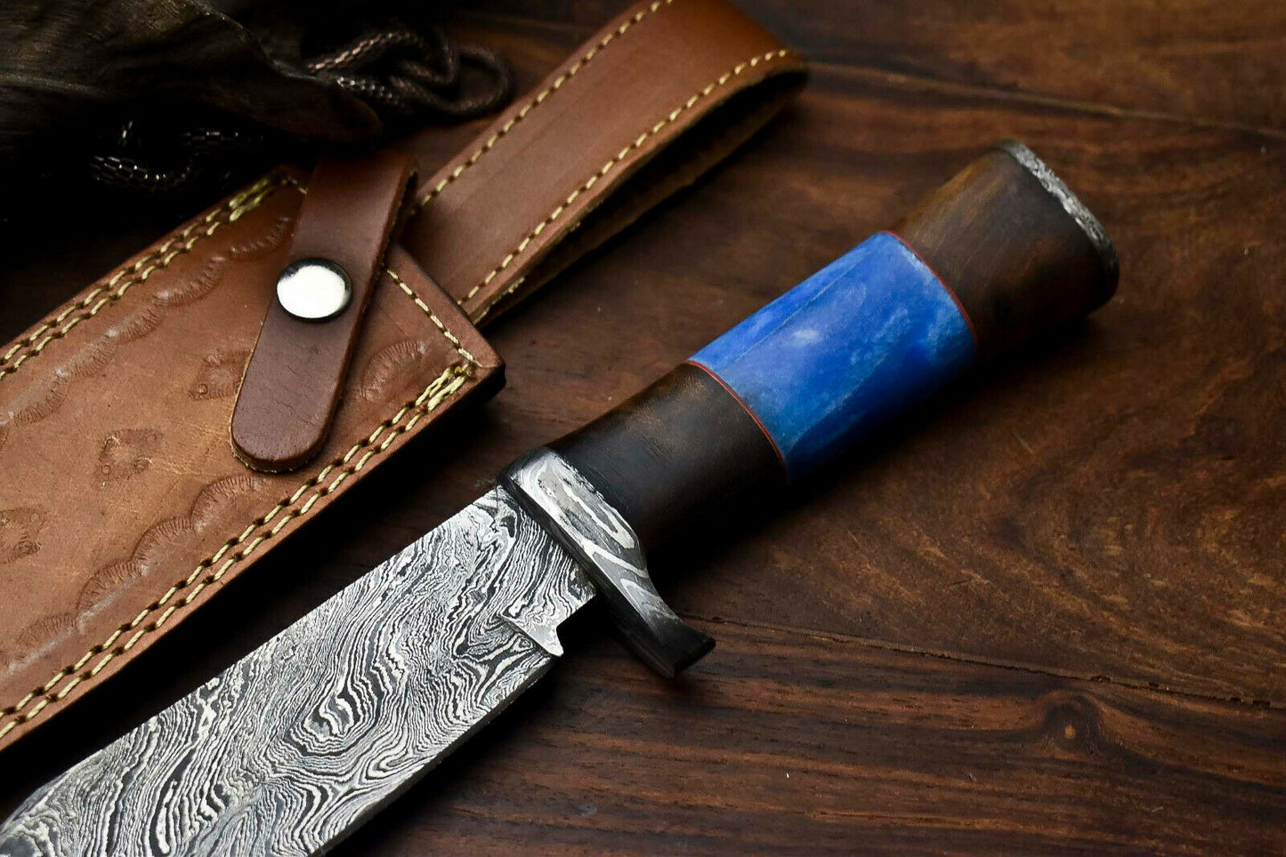 HS-322 Custom Hand Made Damascus Steel Blade Bowie Hunting Knife | CAMEL BONE