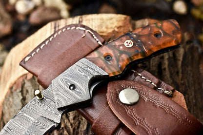 Custom Handmade Damascus Steel Pocket Folding Knife - Beautiful Resin Handle