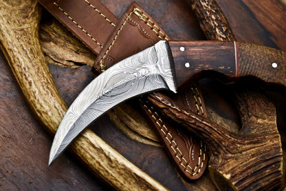 HS-909 Custom Handmade Damascus Steel Karambit Knife - Beautiful Micarta Wood Handle