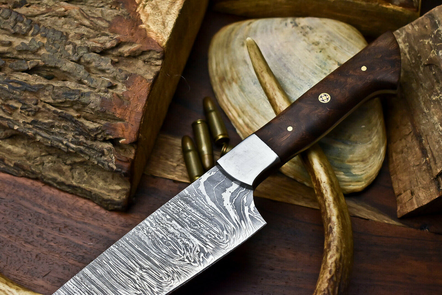 HS-261 Hand Made Damascus Steel Blade Chef Kitchen Full Tang Knife | WALNUT WOOD