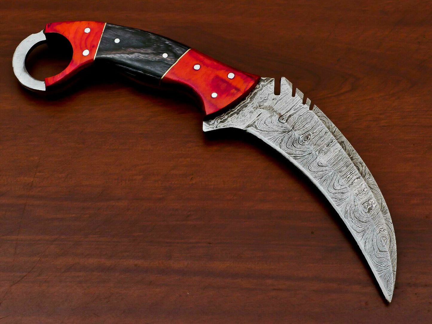 HS-885 HANDMADE DAMASCUS CUSTOM PAKKA WOOD KARAMBIT HUNTING KNIFE -