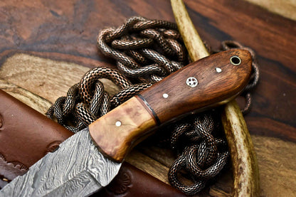 HS-692 Custom Handmade Damascus Steel Skinner Knife - Beautiful Wood Handle