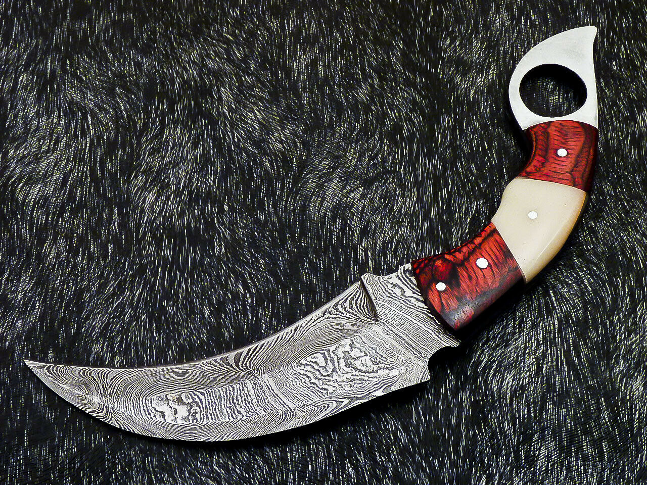 HS-890 Custom Hand Forged Damascus Steel 10" Karambit Knife - Hard Wood Handle