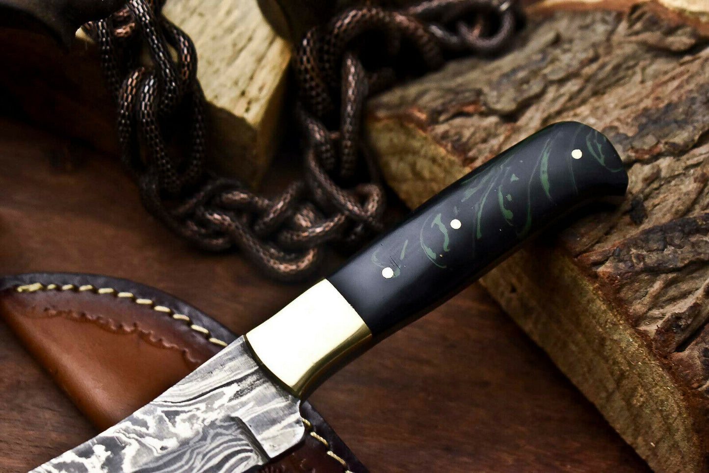 HS-706 Custom Handmade Damascus Steel Skinner Knife - Beautiful Resin Handle