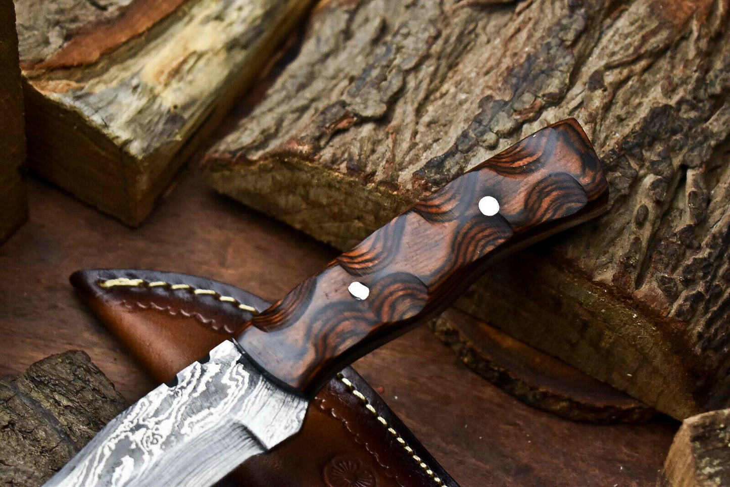 HS-656 Custom Handmade Damascus Hunting Skinning Blade Hunter Camping Full Tang Knife