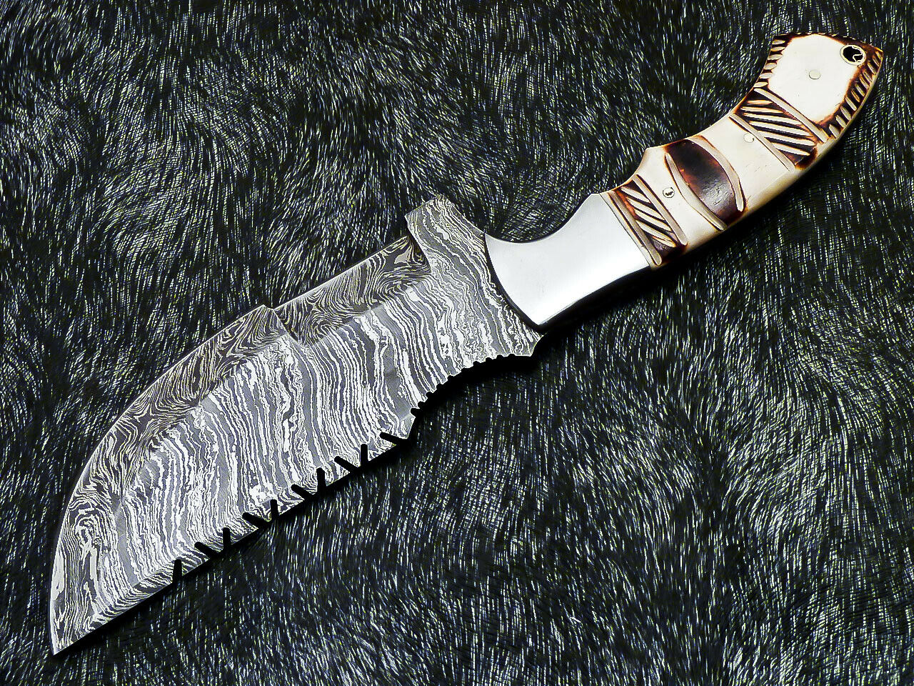 HS-918 '' Custom Hand Forged Damascus Steel 10" Tracker Hunting Knife BONE Handle