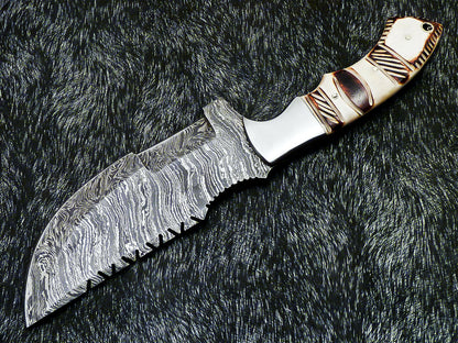 HS-918 '' Custom Hand Forged Damascus Steel 10" Tracker Hunting Knife BONE Handle