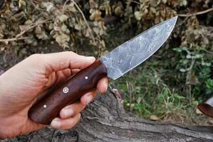HS-370 '' Handmade Damascus Steel Hunting Skinner Camping Knife Rosewood Handle