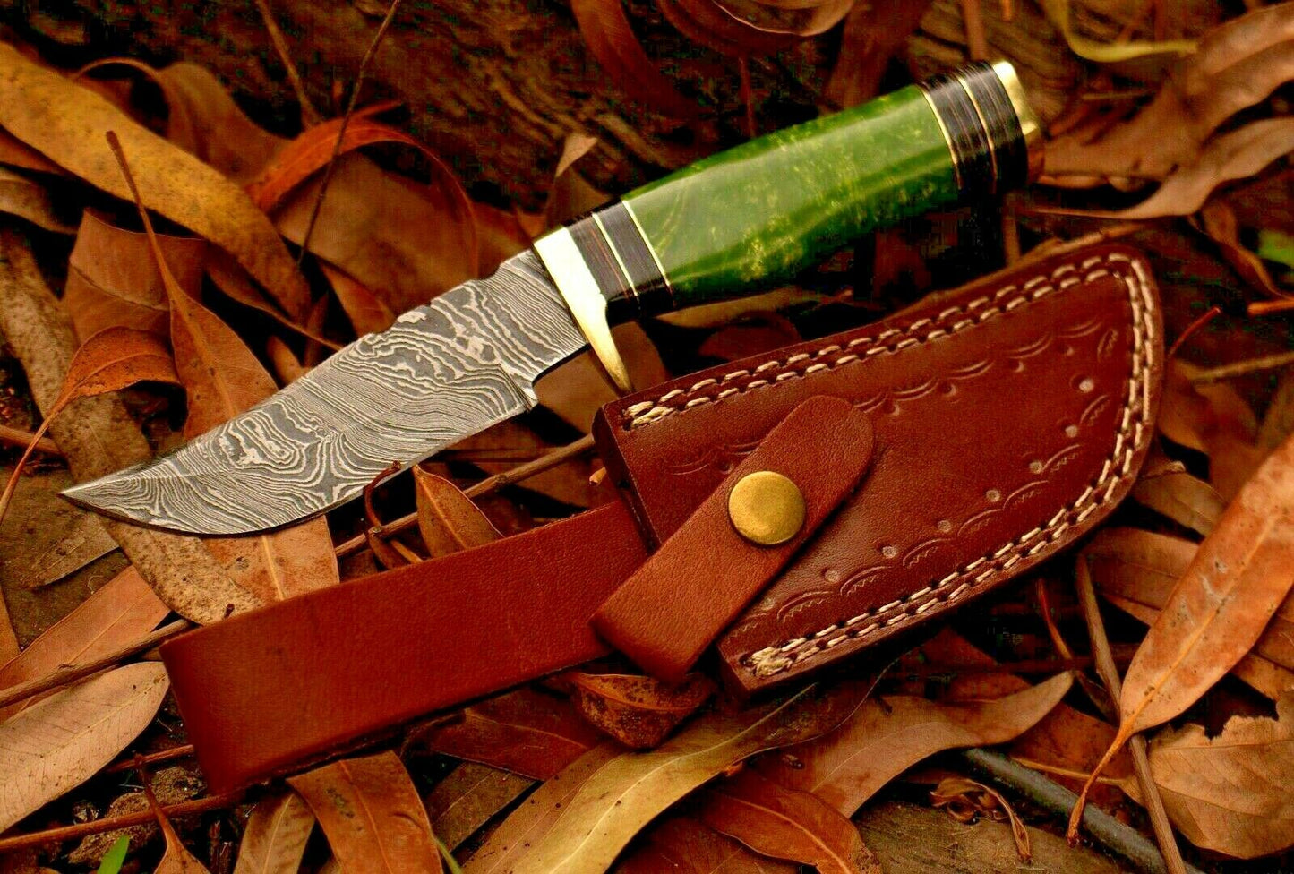 HS-388 '' CUSTOM HANDMADE FORGED DAMASCUS Steel Hunting Knife W/Resin & Brass Guard Handle