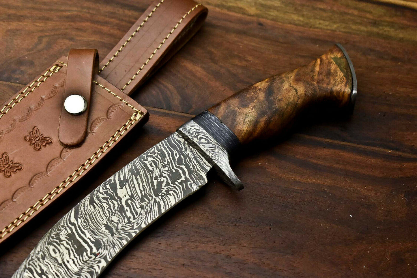HS-868 Custom Handmade Damascus Steel Hunitng/Kukri Knife - Awesome Wood Handle