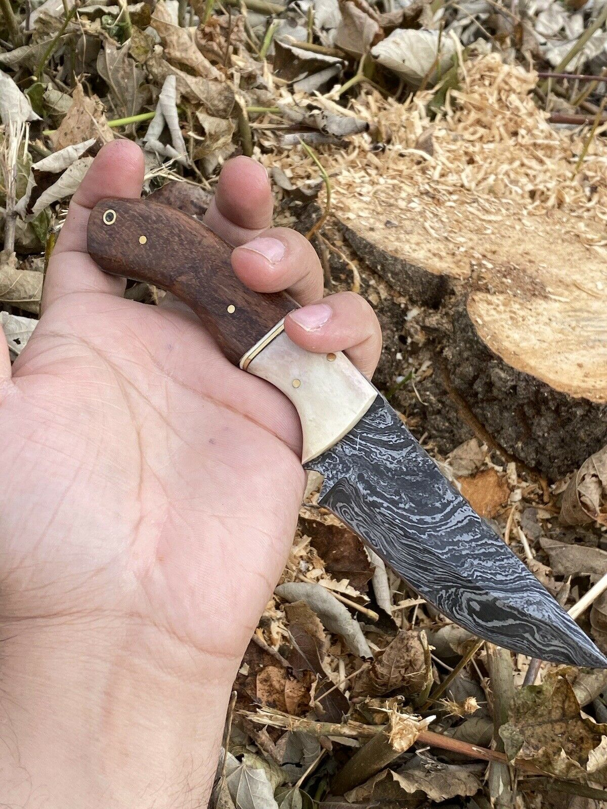HS-572 Custom Hand Forged Damascus Steel HUNTING Knife W/ Wood Handle / Full Tang