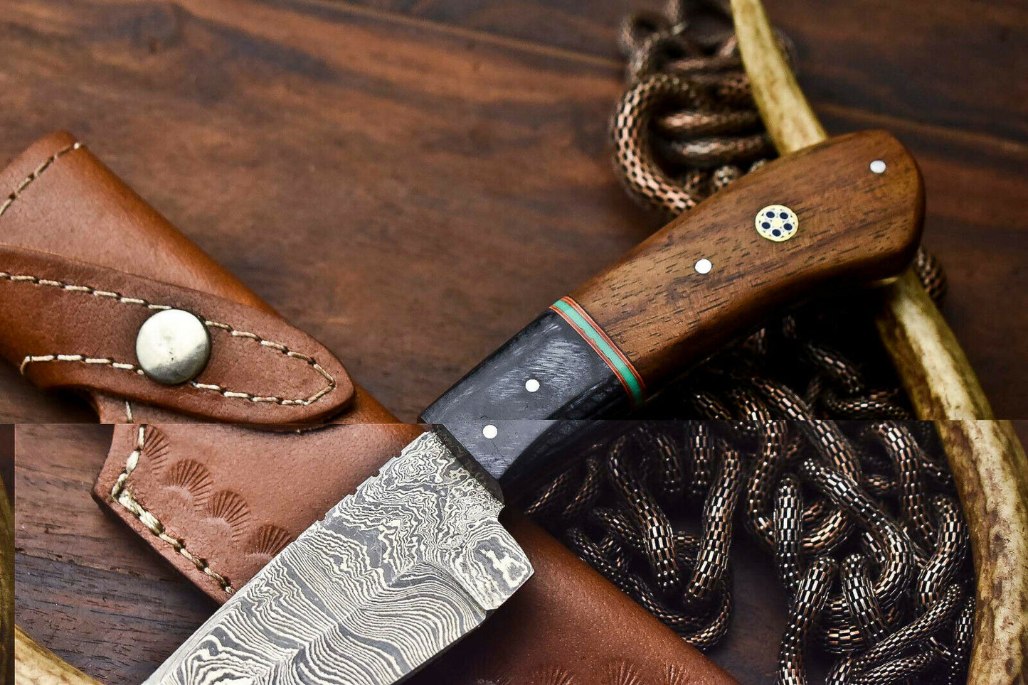 HS-695 Custom Handmade Damascus Steel Skinner Knife - Beautiful Hard Wood Handle