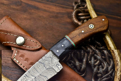 HS-695 Custom Handmade Damascus Steel Skinner Knife - Beautiful Hard Wood Handle