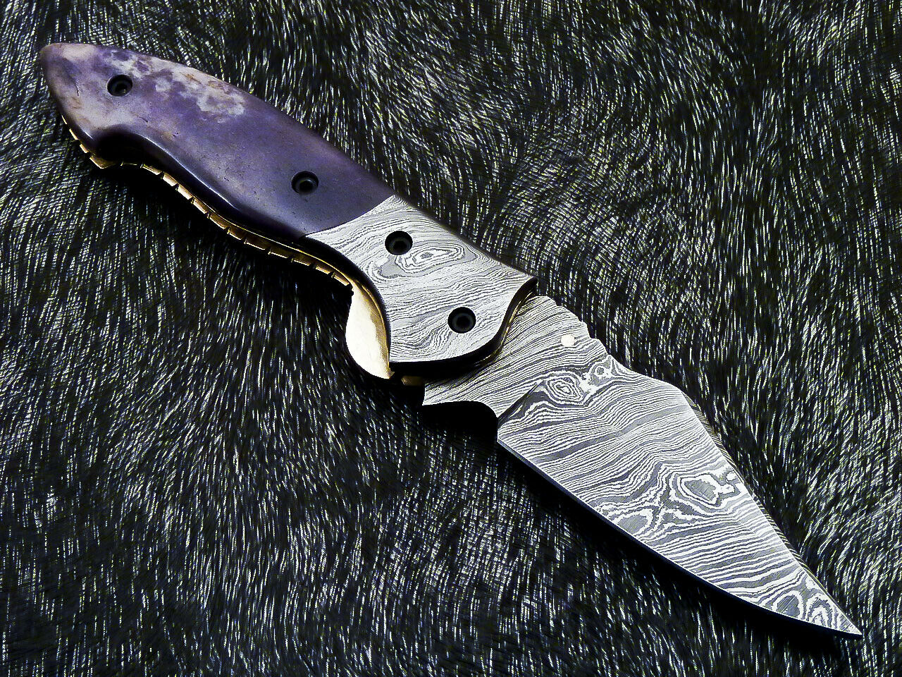 Damascus Pocket Folding Knife – Stained Camel Bone | Liner Lock | HS-1123