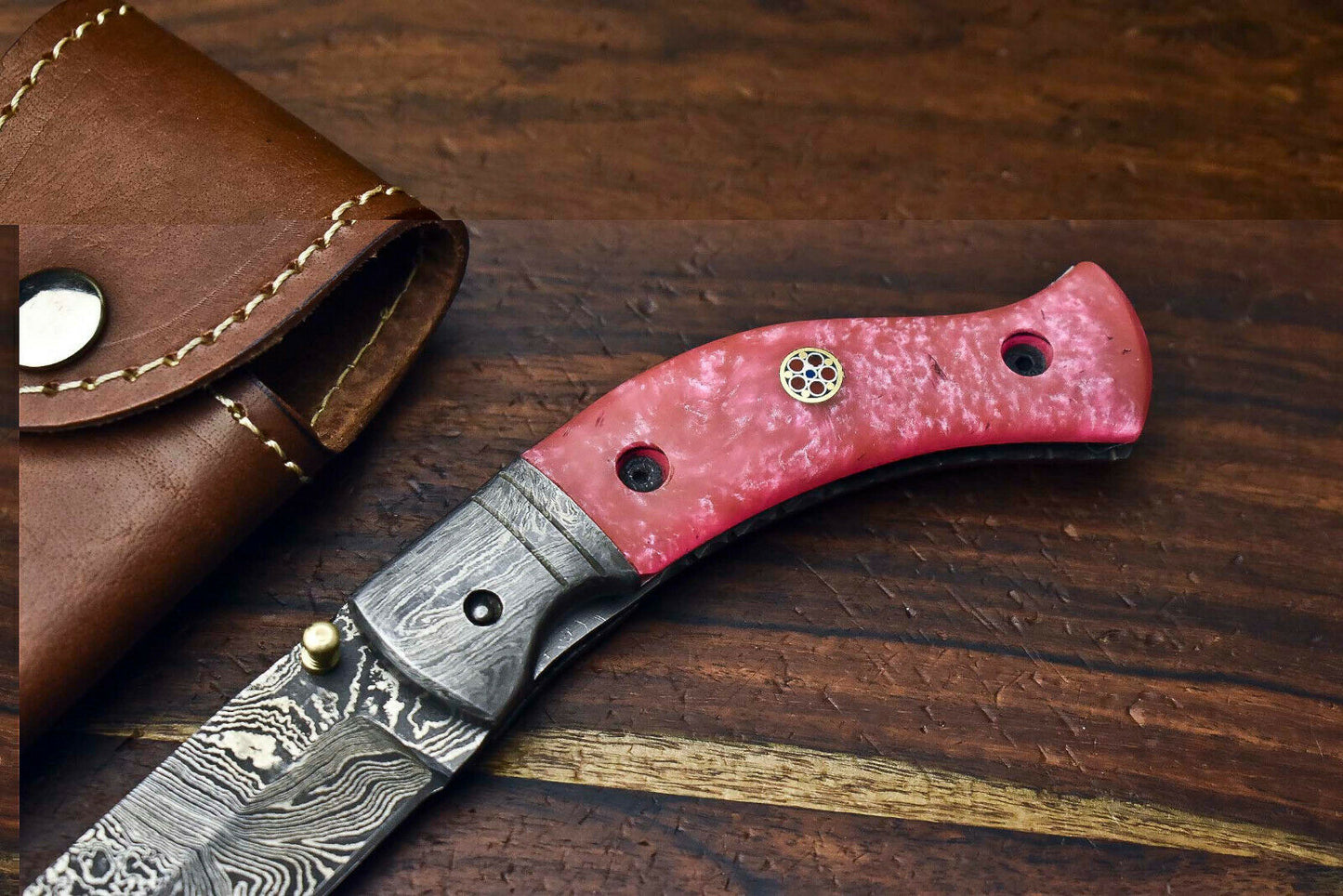 HS-1136 Custom Handmade Damascus Steel Blade Liner-Lock Pocket Folding Knife| CORIAN