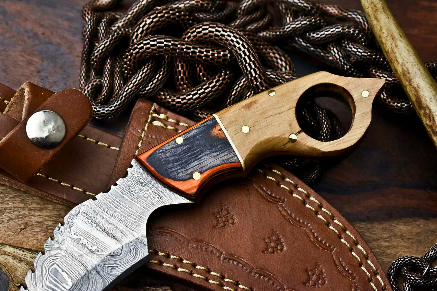 HS-907 Custom Handmade Damascus Steel Karambit Knife - Beautiful Micarta Wood Handle