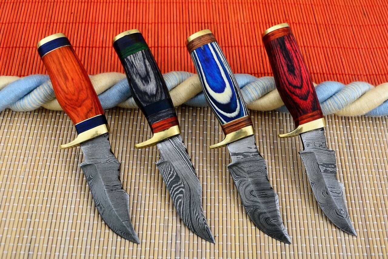 HS Deal 06 - Custom Handmade Damascus Skinner Knife Lot of Four Pecs With Different Handles