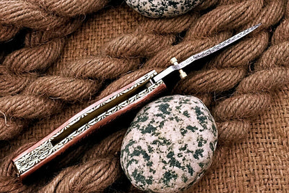 Custom Hand Engraved Folding-Pocket Knife Life Time Used With Copper Engraved Handle