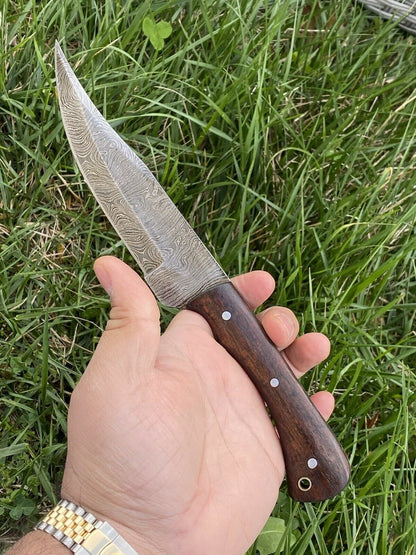 HS-449 | Custom Handmade Damascus Steel Hunting Knife 12 Inch - Wood Handle