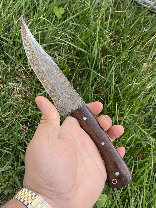 HS-449 | Custom Handmade Damascus Steel Hunting Knife 12 Inch - Wood Handle