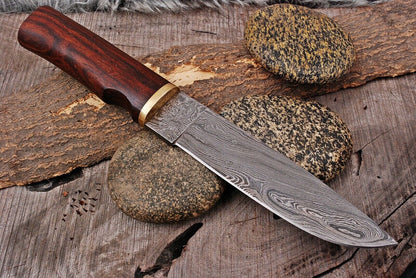 HS-450 | Custom Handmade Damascus Steel Hunting Camping Best Knife - Awesome Wood With Very Reasonable Price