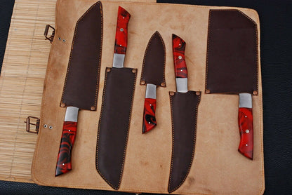 HS-189 Custom Handmade High Carbon Steel Chef-Kitchen Knife Set With Resin Handle
