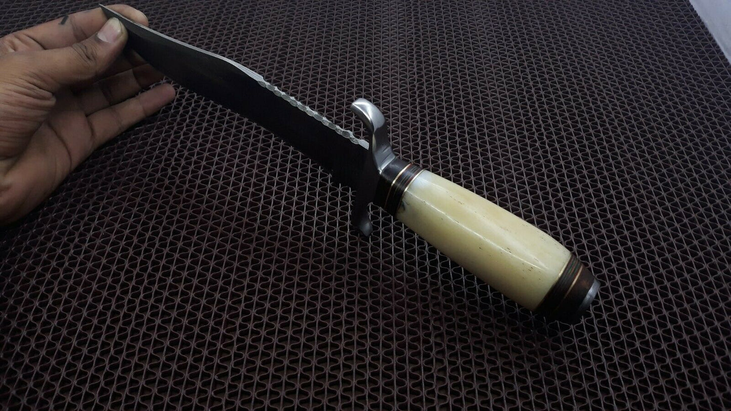 HS-466 Custom Handmade Damascus Steel Hunting Knife 12 inch Overall And Camel Bone Handle